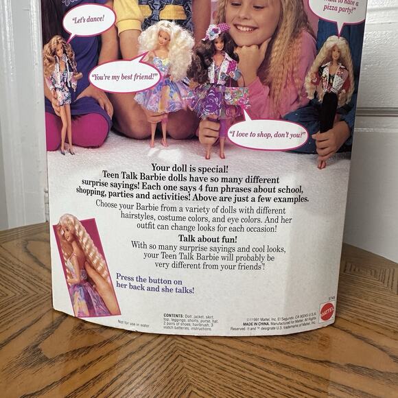 Teen Talk Barbie Doll 1991 Mattel Brunette 5745 Vintage NRFB - Picture 6 of 12